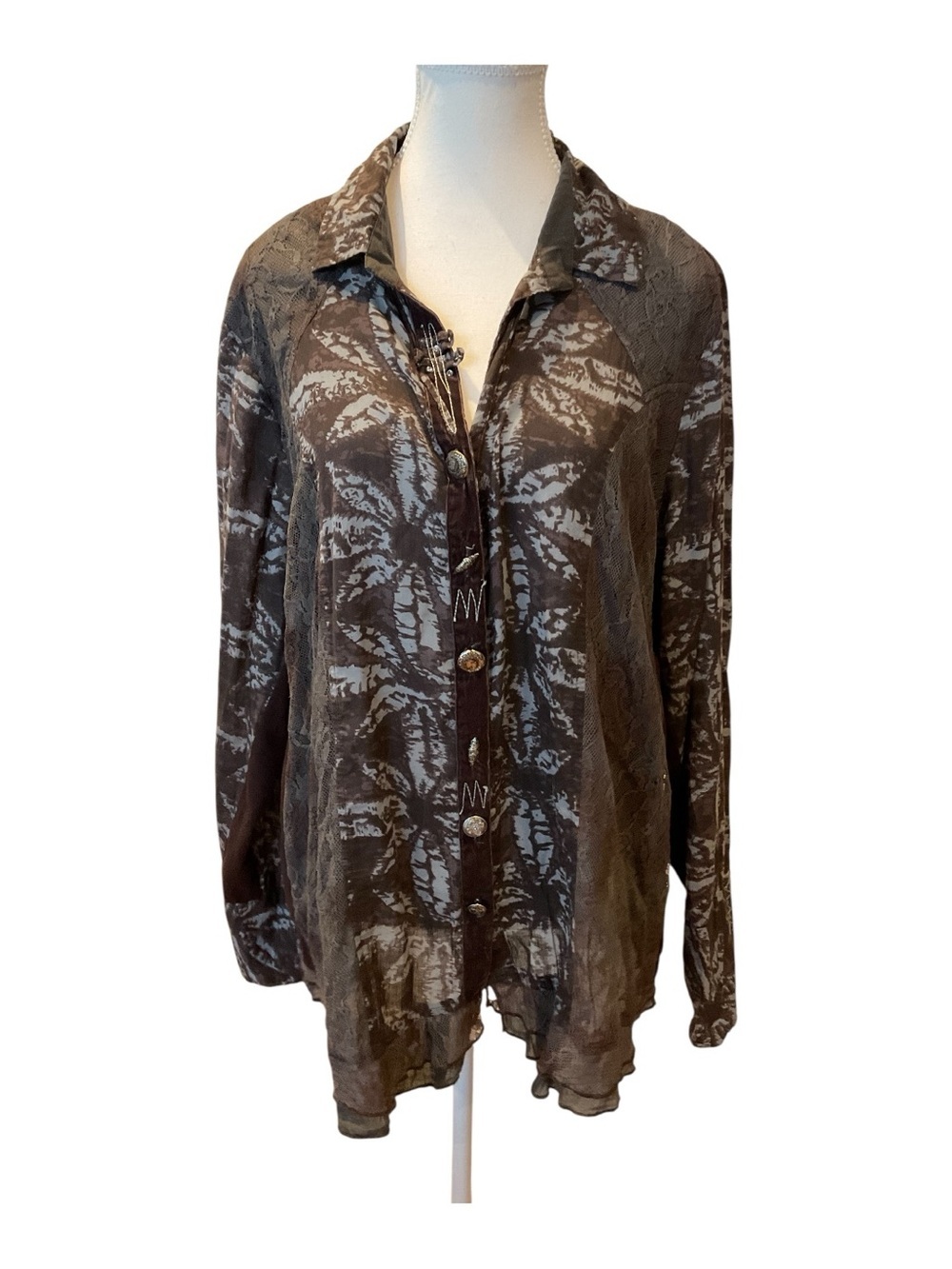 Parsley & Sage Boho Lace Mixed Media Tunic XL - Picture 2 of 8